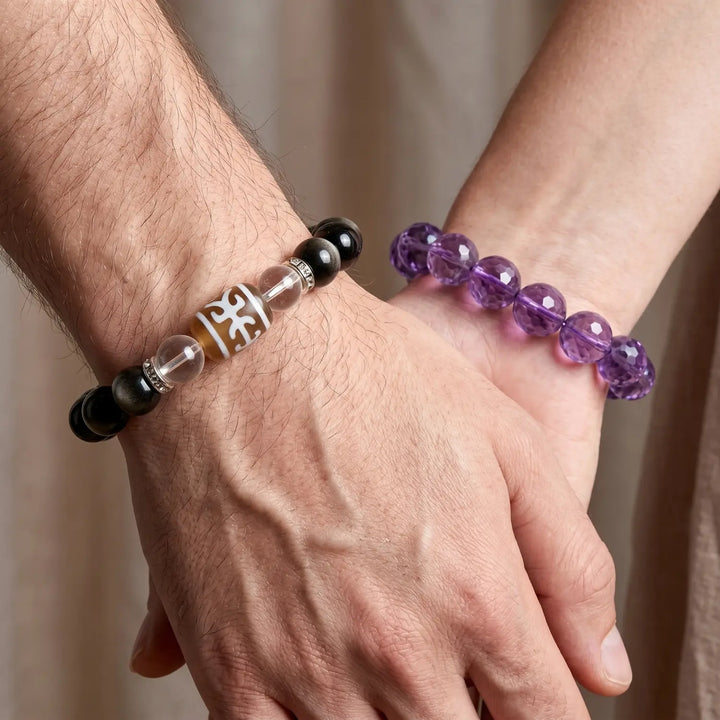 10mm Clear Quartz & Gold Sheen Obsidian & Obsidian Bracelet - 03 gold sheen obsidian spiritual connection couples gift