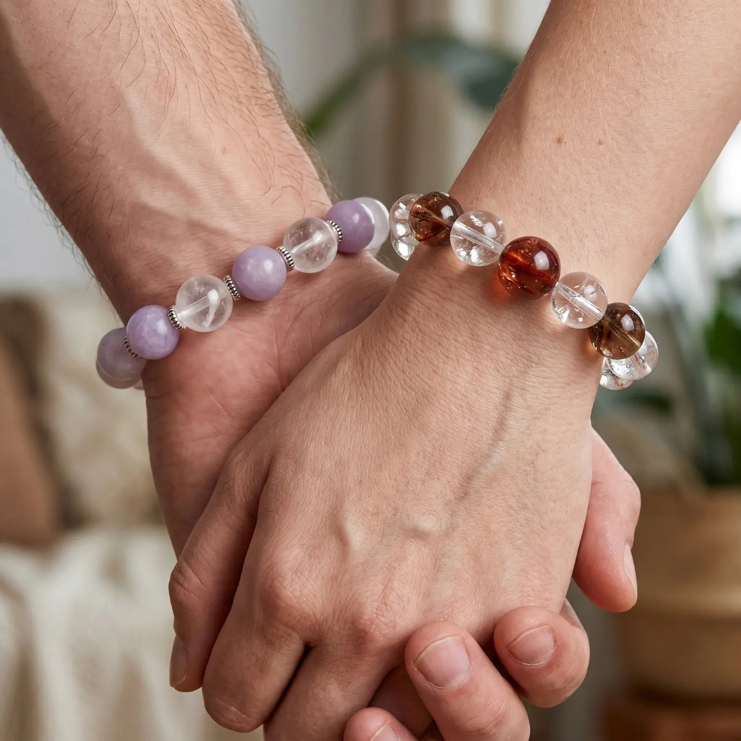 15mm Rose Quartz & Kunzite Bracelet - lavender amethyst spiritual connection couples gift