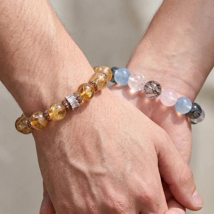 14mm Rose Quartz & Clear Quartz & Aquamarine Bracelet - 03 mixed crystal spiritual connection couples gift