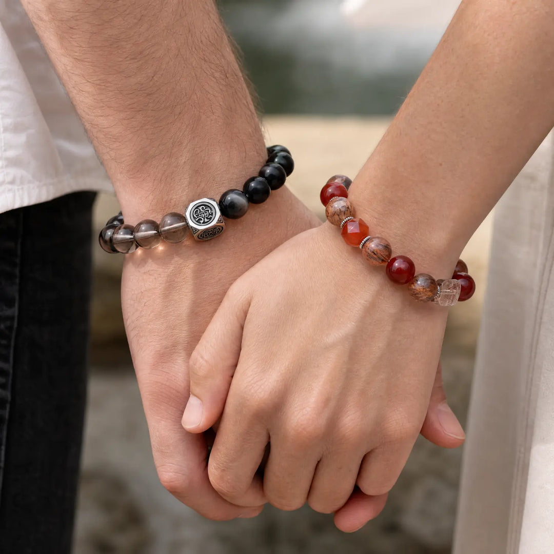 12mm Rutilated Quartz Bracelet - 03 mixed crystal spiritual connection couples gift