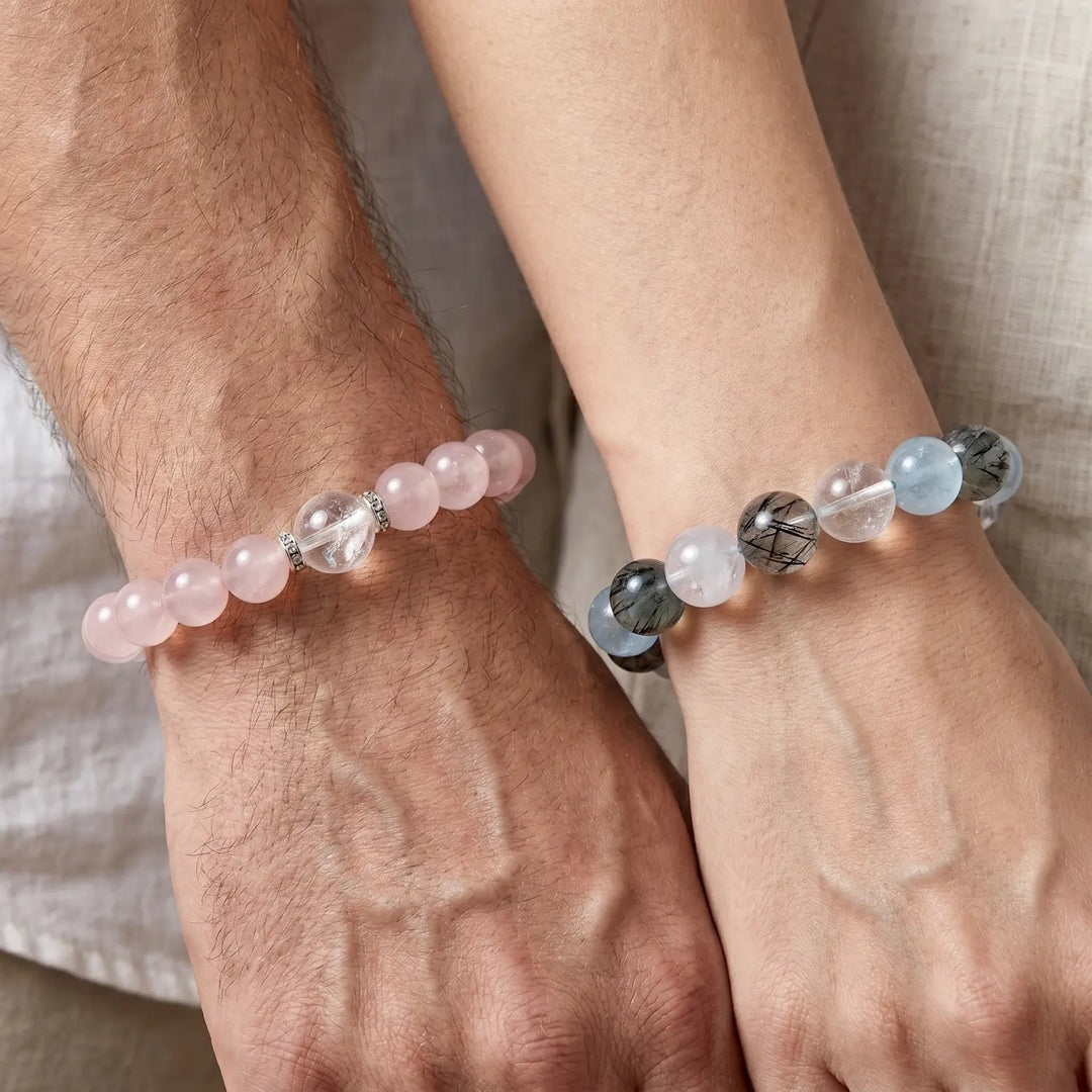12mm Rose Quartz & White Phantom Quartz Bracelet - 03 rose quartz spiritual connection couples gift