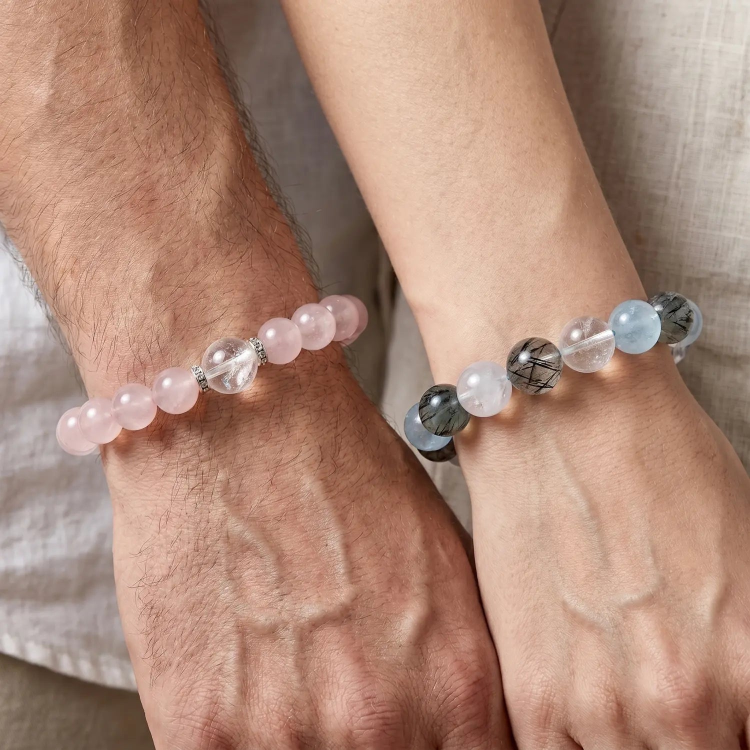12mm Rose Quartz & White Phantom Quartz Bracelet - 03 rose quartz spiritual connection couples gift
