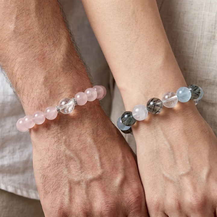 12mm Rose Quartz & White Phantom Quartz Bracelet - 03 rose quartz spiritual connection couples gift