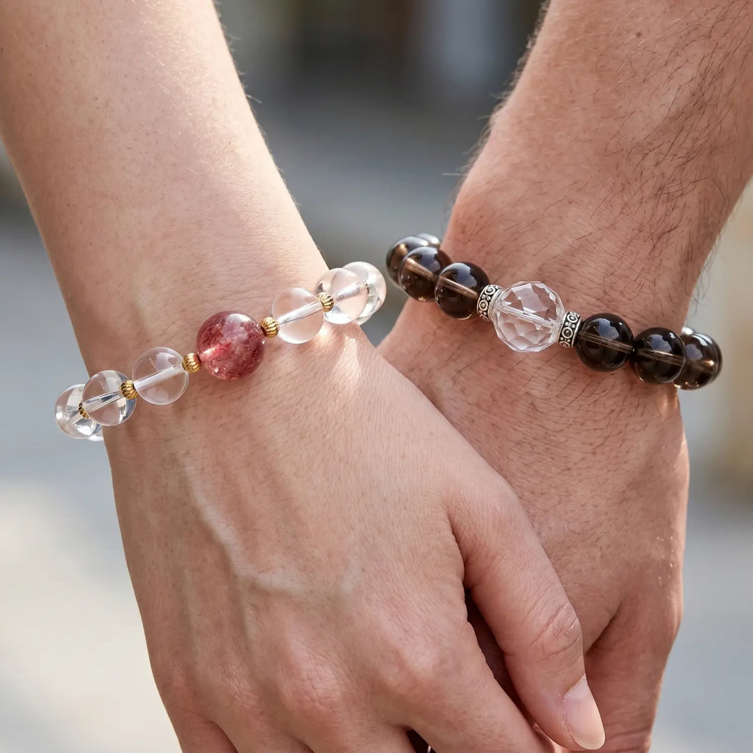 Clear Quartz & Smoky Quartz Bracelet - 03 smoky quartz spiritual connection couples gift