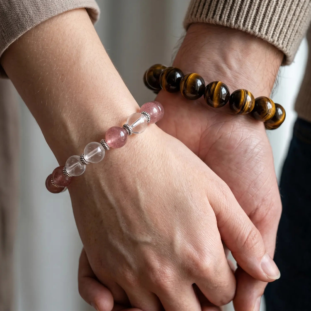 8mm Clear Quartz & Strawberry Quartz Bracelet - 03 strawberry quartz romantic gift style spiritual connection couples gift
