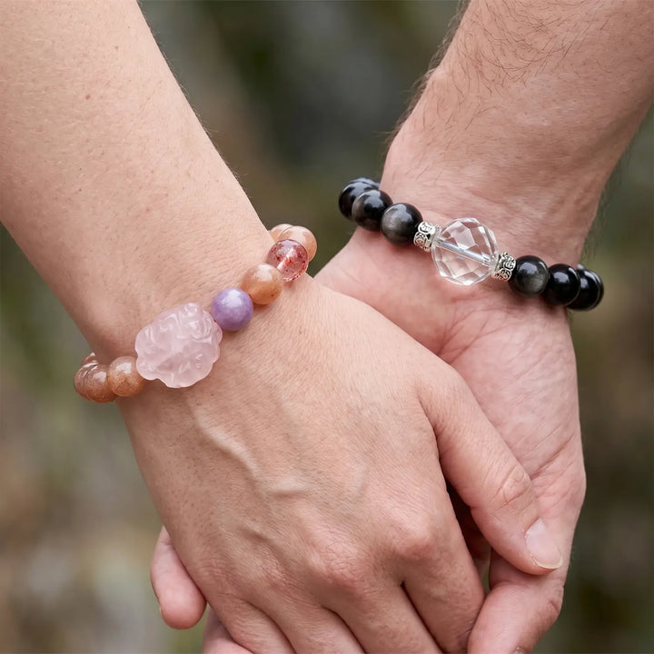 8mm Rose Quartz & Sunstone Bracelet - 03 sunstone spiritual connection couples gift