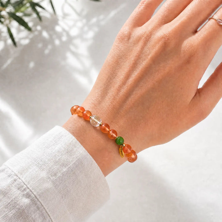 8mm Clear Quartz & Carnelian & Rutilated Quartz Bracelet - 04 carnelian crystal lifestyle wearing style