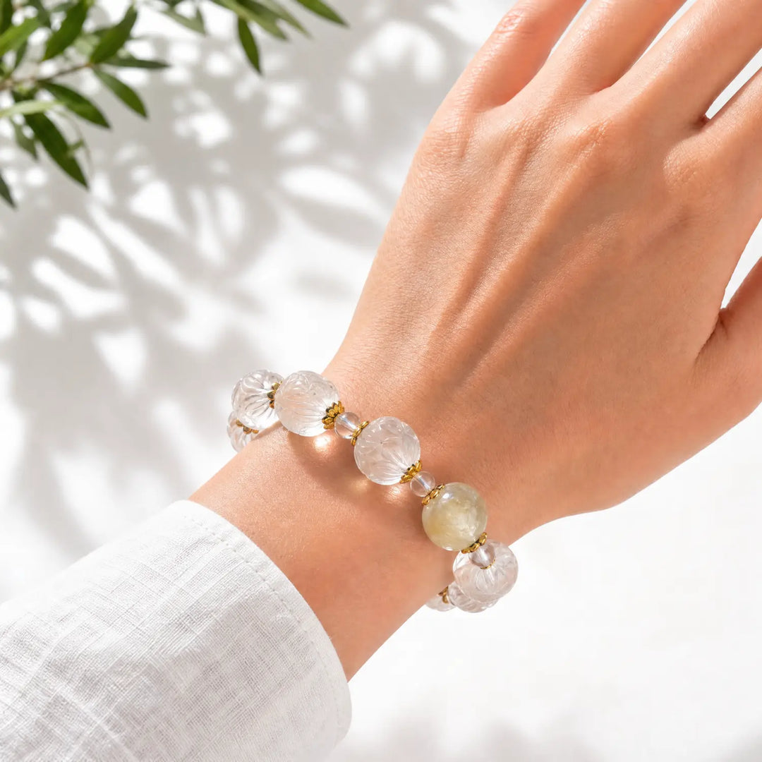 13mm Clear Quartz & Citrine Bracelet - clear quartz crystal lifestyle wearing style