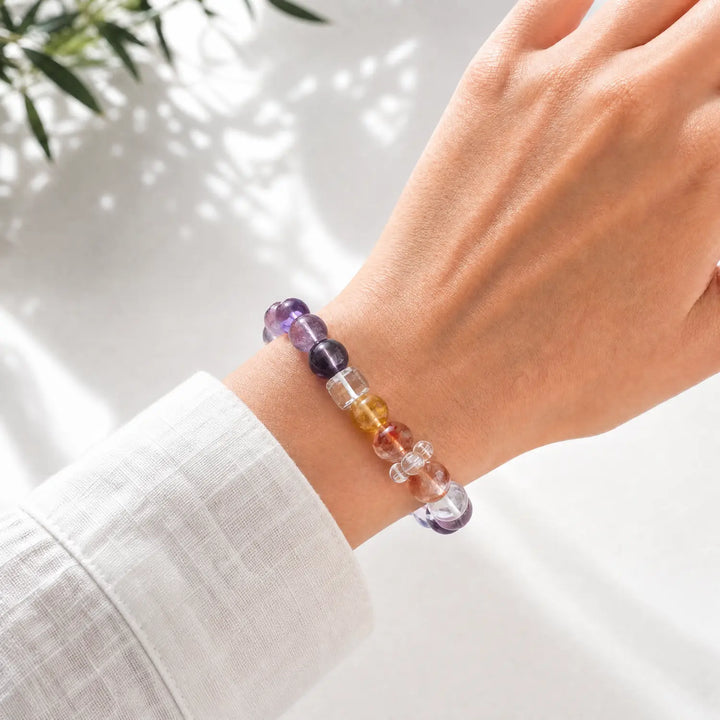 12mm Amethyst & Clear Quartz & Citrine Bracelet - 04 mixed crystal crystal lifestyle wearing style