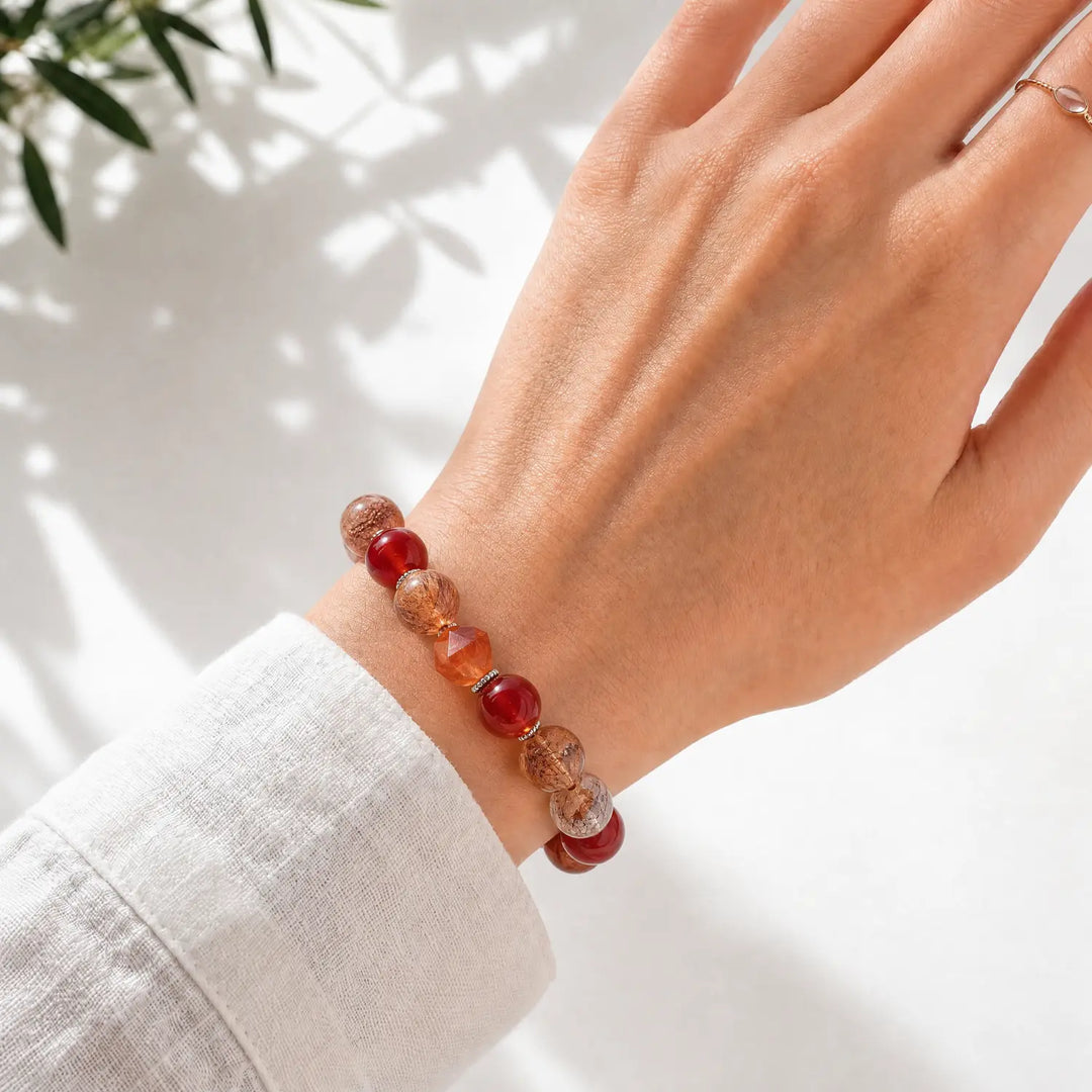 12mm Rutilated Quartz Bracelet - 04 mixed crystal crystal lifestyle wearing style