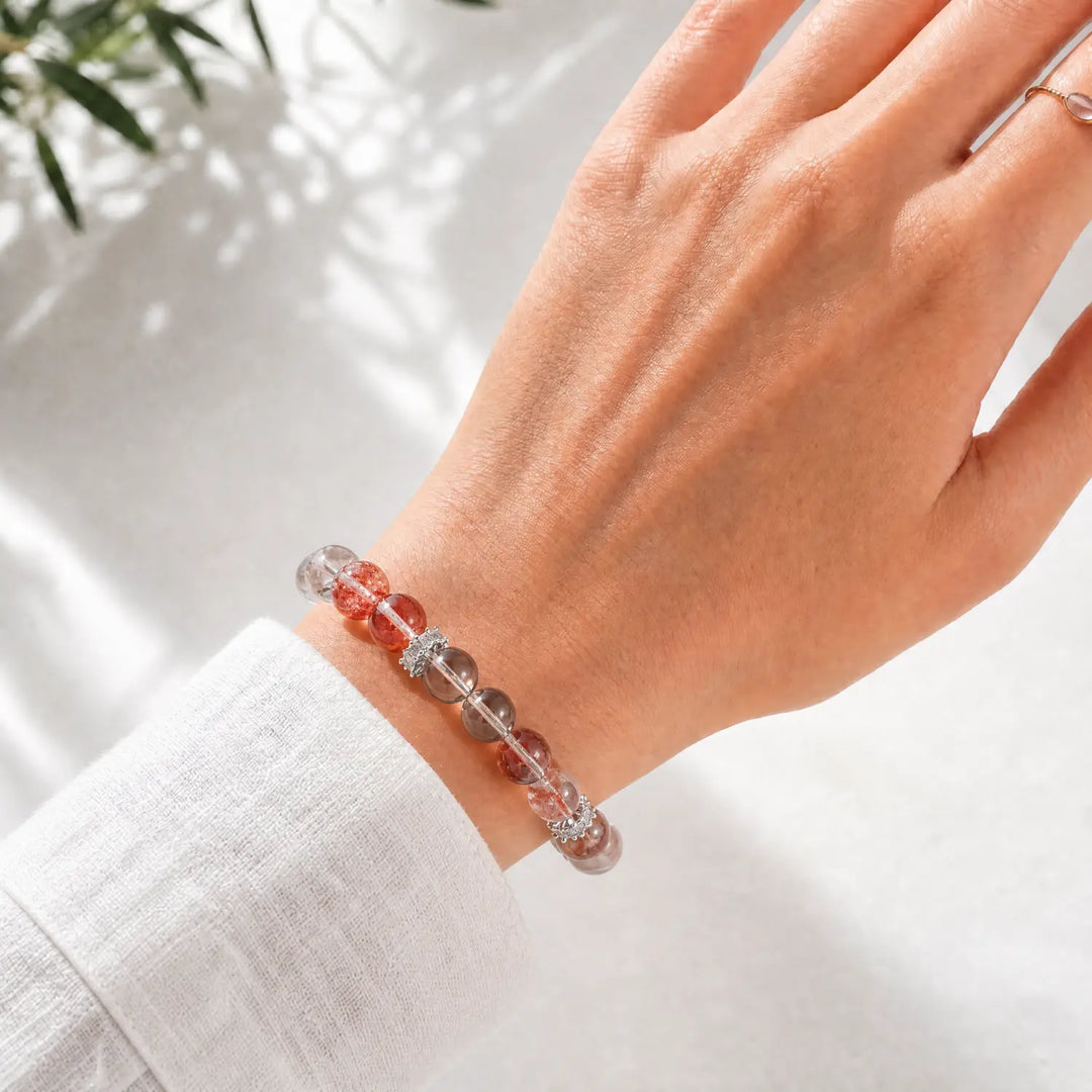10mm Clear Quartz & Smoky Quartz Bracelet - 04 mixed crystal crystal lifestyle wearing style