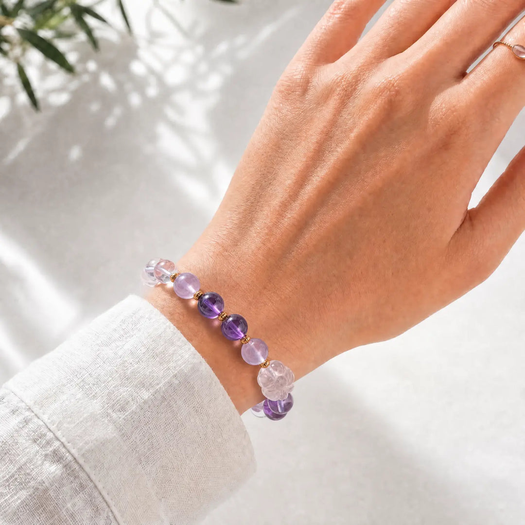 10mm Amethyst & Clear Quartz Bracelet - 04 mixed crystal crystal lifestyle wearing style