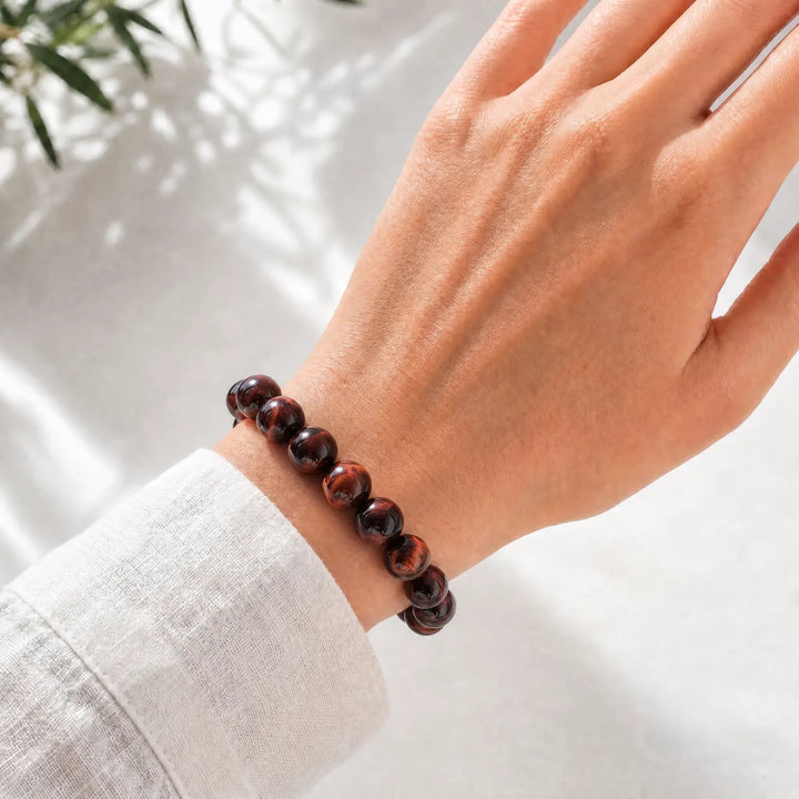 10mm Natural Tiger Eye Bracelet - red tiger eye crystal lifestyle wearing style