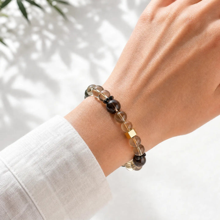 10mm Smoky Quartz & Citrine Bracelet - 04 smoky quartz crystal lifestyle wearing style