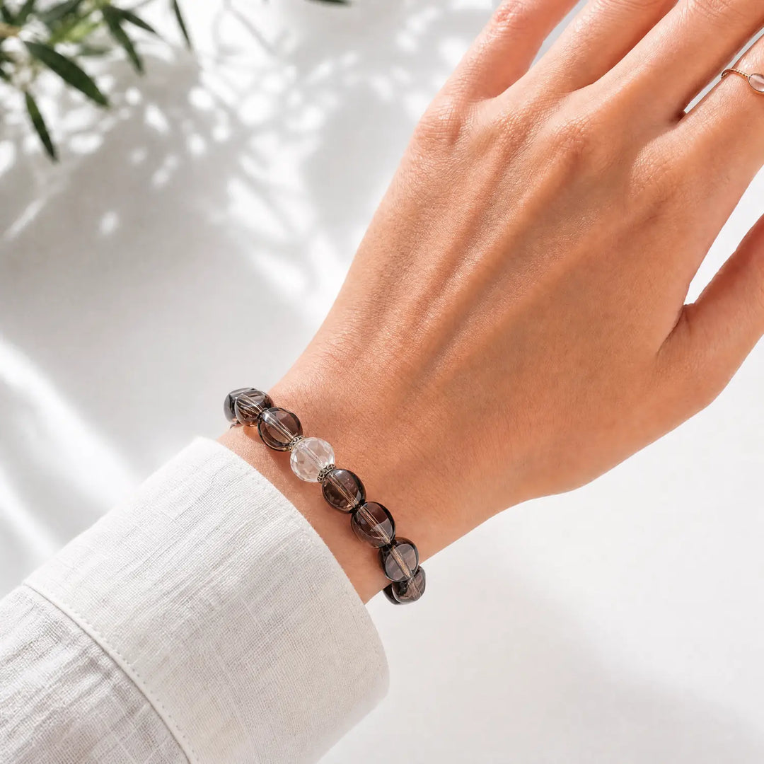 Clear Quartz & Smoky Quartz Bracelet - 04 smoky quartz crystal lifestyle wearing style
