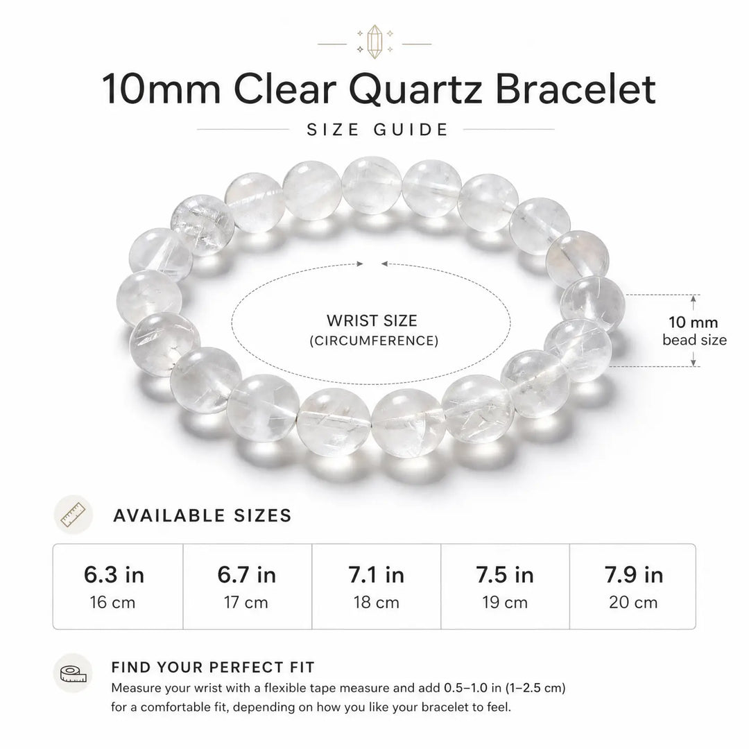 10mm Clear Quartz Bracelet - 05 clear quartz bracelet size chart wrist guide