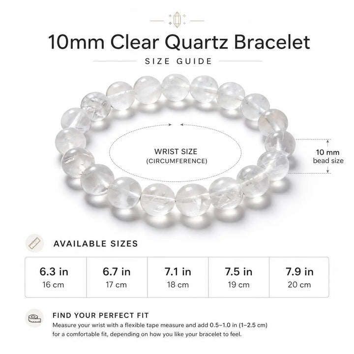 10mm Clear Quartz Bracelet - 05 clear quartz bracelet size chart wrist guide