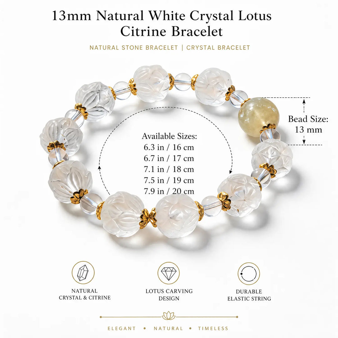 13mm Clear Quartz & Citrine Bracelet - clear quartz bracelet size chart wrist guide