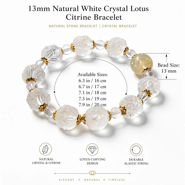 13mm Clear Quartz & Citrine Bracelet - clear quartz bracelet size chart wrist guide