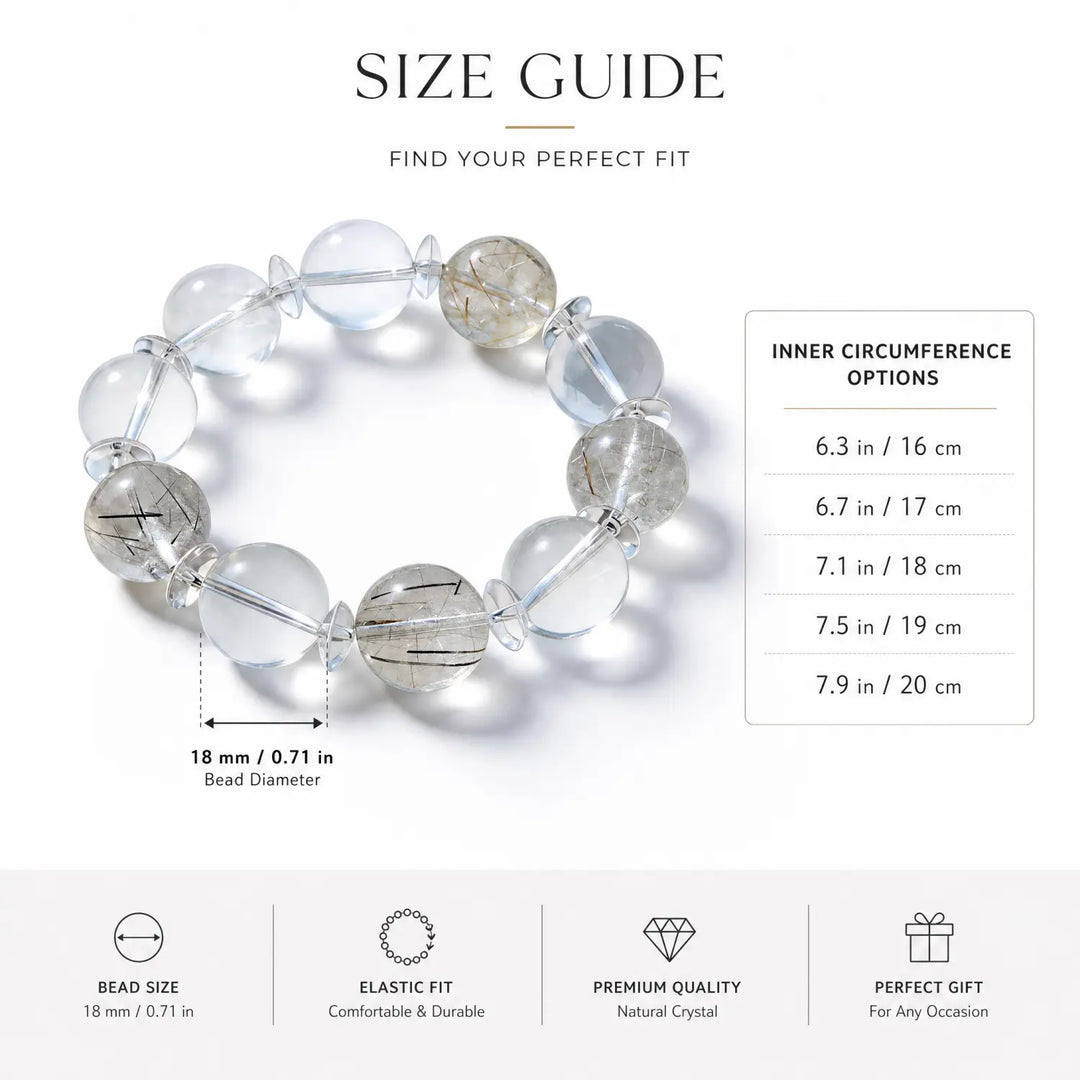 Clear Quartz & Rutilated Quartz Bracelet - 05 clear quartz bracelet size chart wrist guide