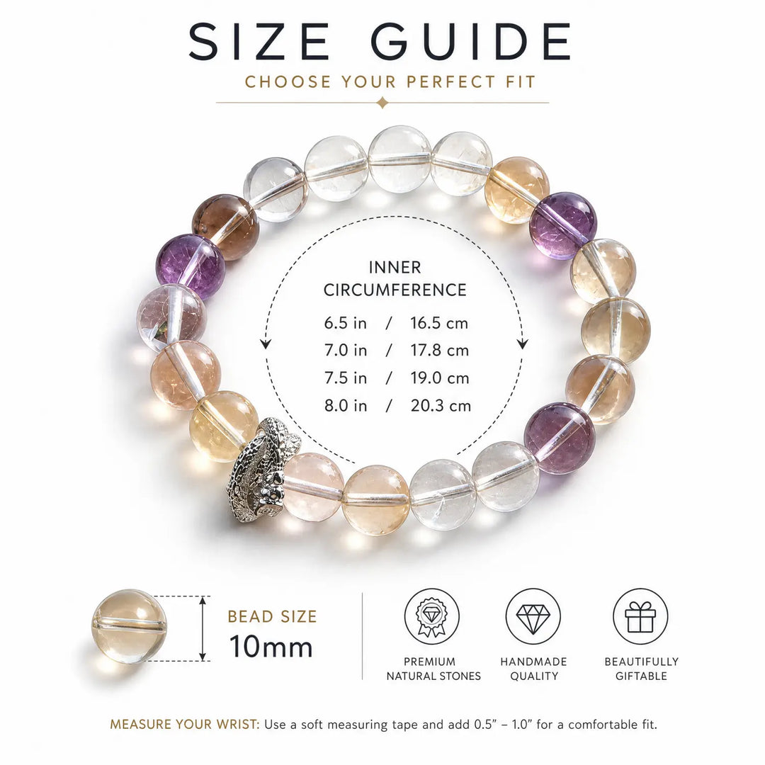 10mm Amethyst & Clear Quartz & Smoky Quartz Bracelet - 05 fluorite bracelet size chart wrist guide