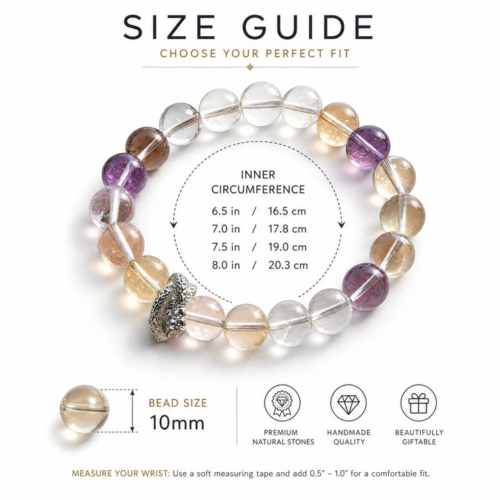 10mm Amethyst & Clear Quartz & Smoky Quartz Bracelet - 05 fluorite bracelet size chart wrist guide