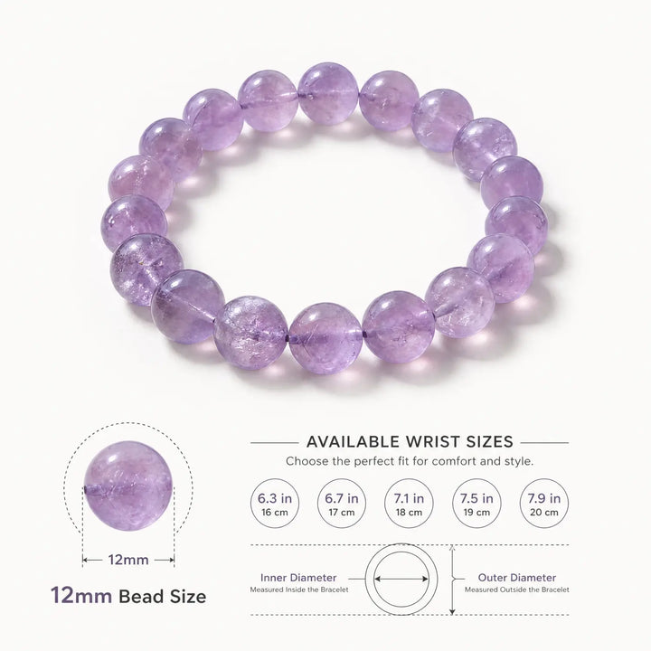 12mm Lavender Amethyst & Amethyst Bracelet - 05 lavender amethyst bracelet size chart wrist guide