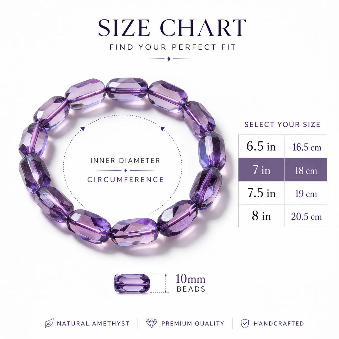 10mm Natural Amethyst Bracelet - lavender amethyst bracelet size chart wrist guide