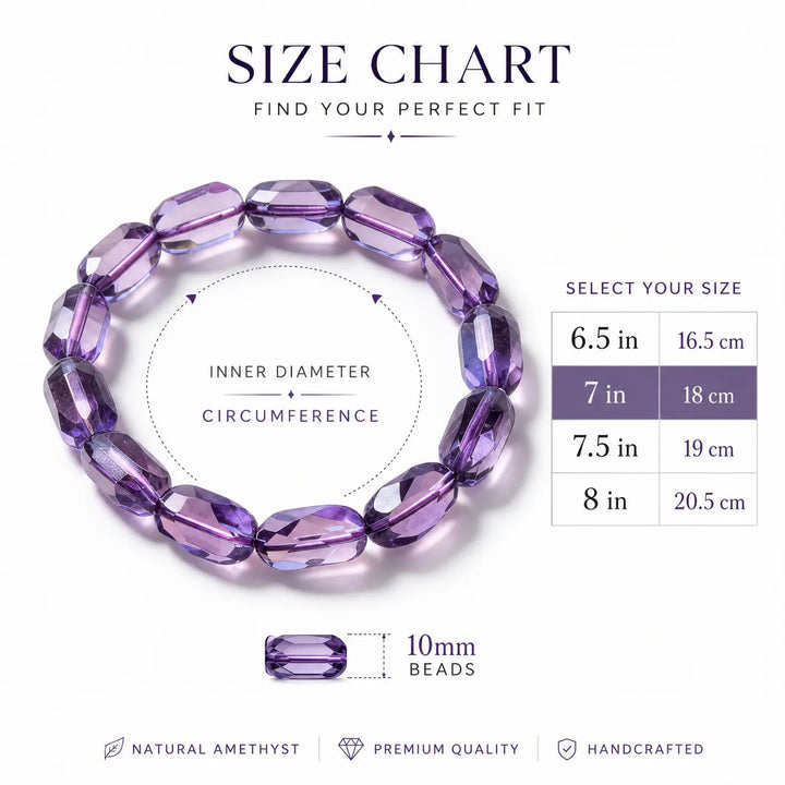 10mm Natural Amethyst Bracelet - lavender amethyst bracelet size chart wrist guide