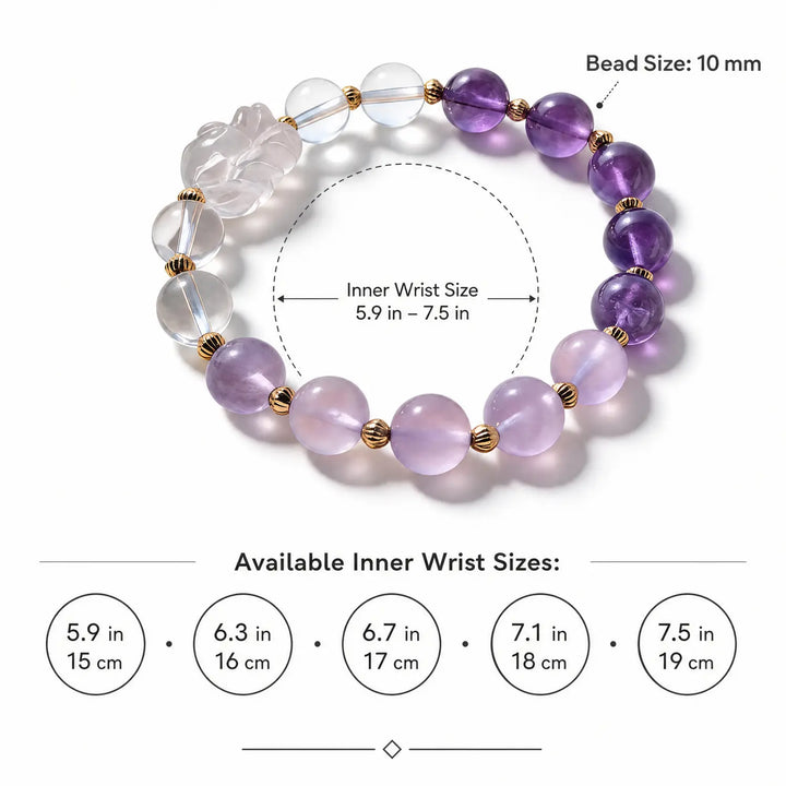 10mm Amethyst & Clear Quartz Bracelet - 05 mixed crystal bracelet size chart wrist guide