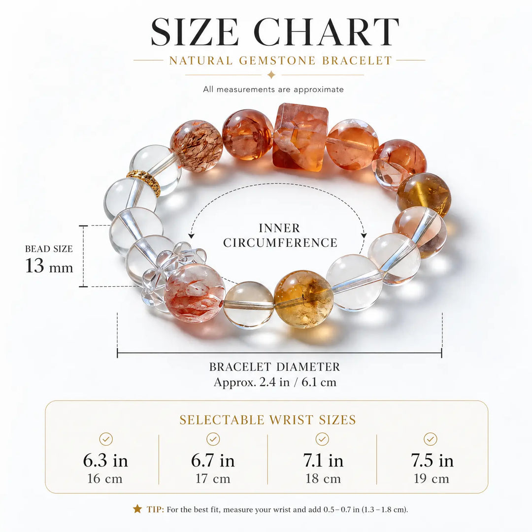 Clear Quartz & Citrine Bracelet - 05 mixed crystal bracelet size chart wrist guide