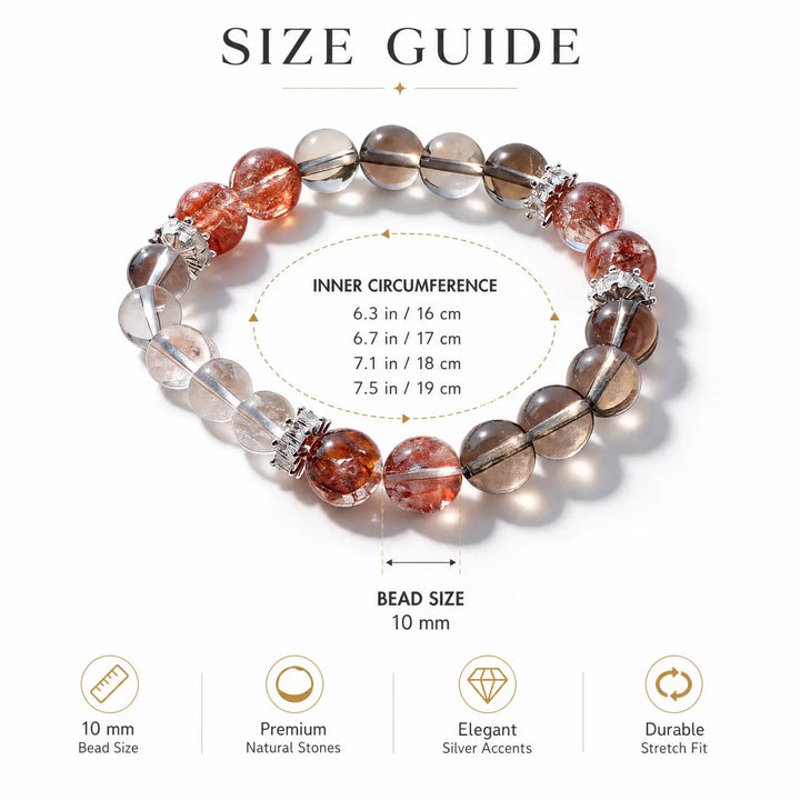 10mm Clear Quartz & Smoky Quartz Bracelet - 05 mixed crystal bracelet size chart wrist guide