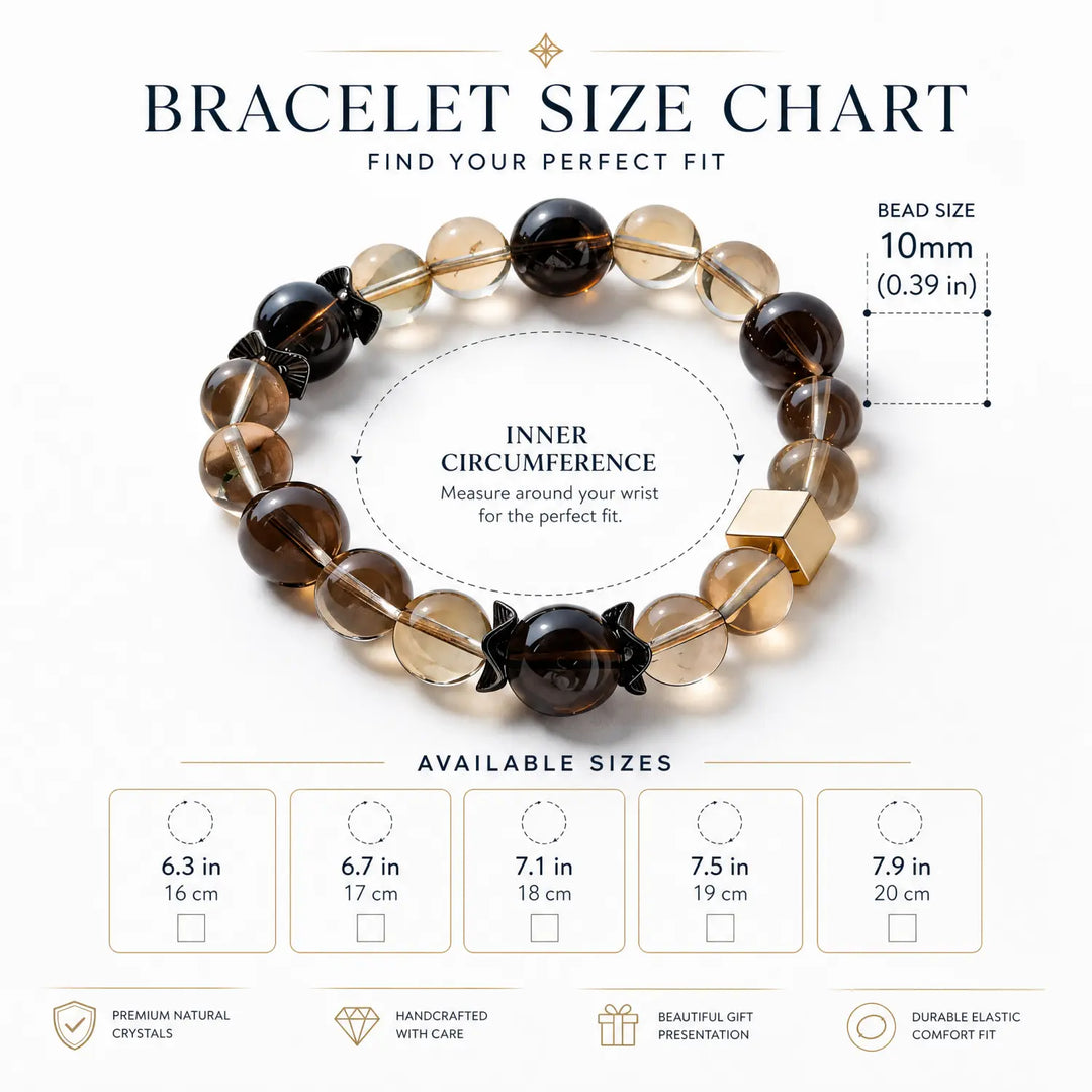 10mm Smoky Quartz & Citrine Bracelet - 05 smoky quartz bracelet size chart wrist guide