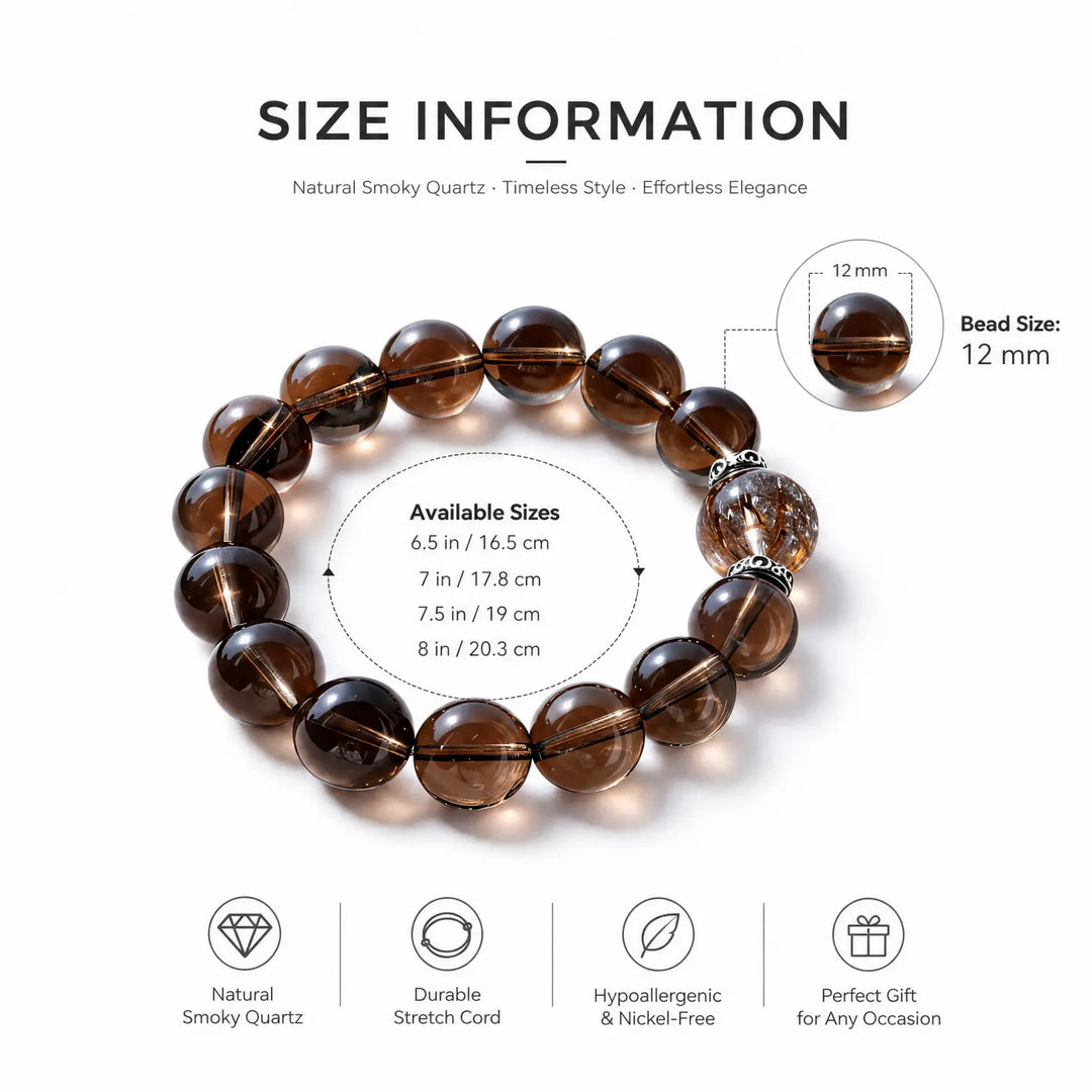 12mm Smoky Quartz Bracelet - 05 smoky quartz bracelet size chart wrist guide