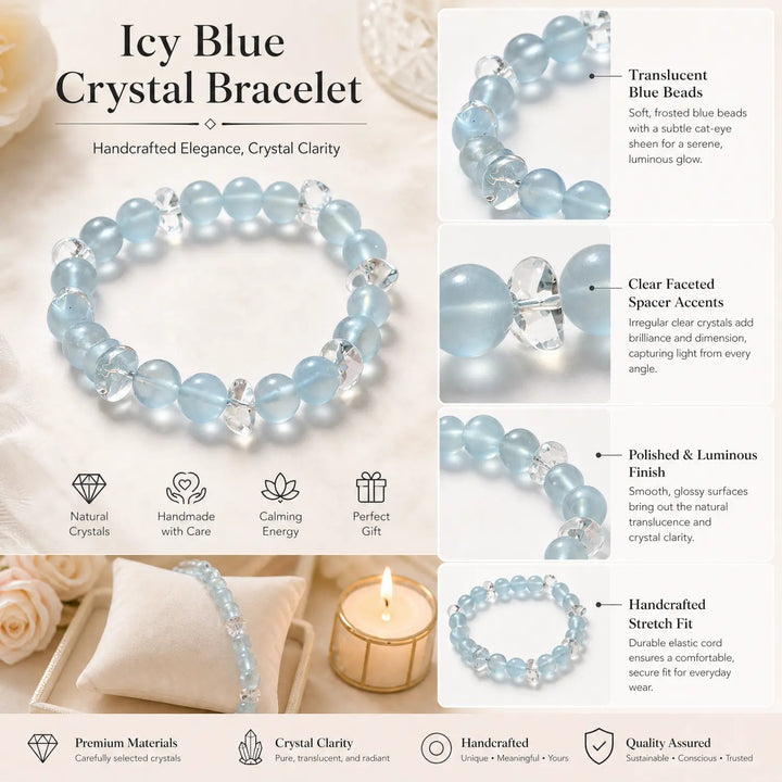 9mm Clear Quartz & Aquamarine Bracelet - aquamarine jewelry gift ready box details