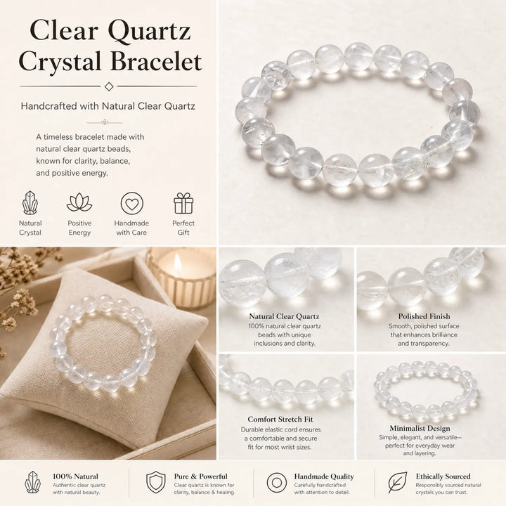 10mm Clear Quartz Bracelet - 06 clear quartz jewelry gift ready box details