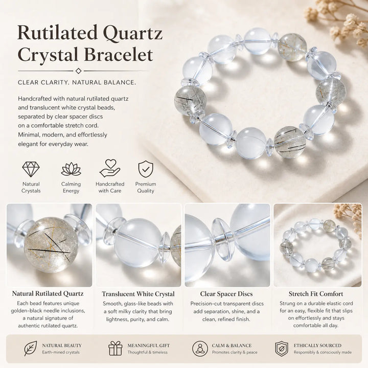 Clear Quartz & Rutilated Quartz Bracelet - 06 clear quartz jewelry gift ready box details