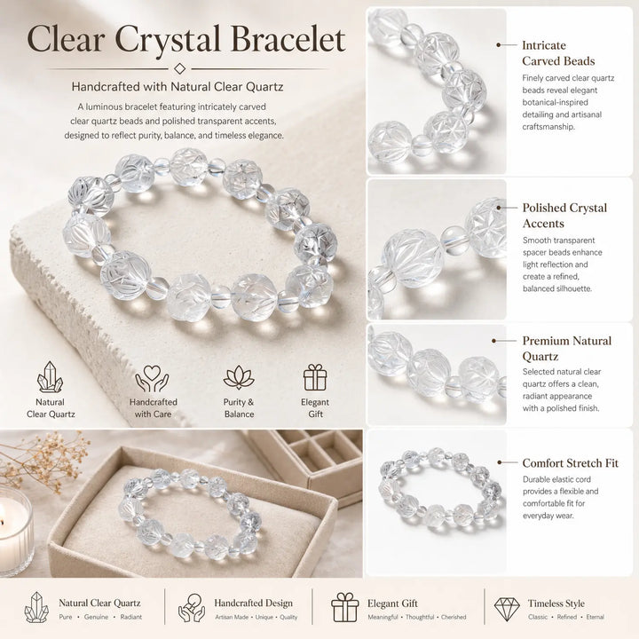 13mm Natural Clear Quartz Bracelet - clear quartz jewelry gift ready box details