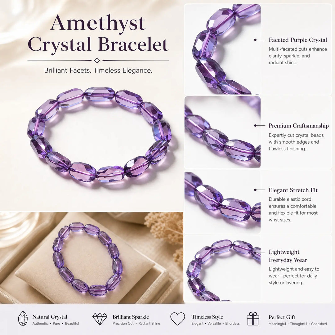 10mm Natural Amethyst Bracelet - lavender amethyst jewelry gift ready box details
