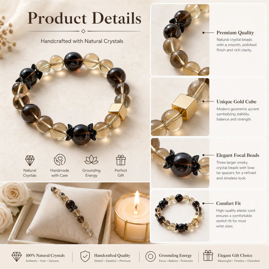 10mm Smoky Quartz & Citrine Bracelet - 06 smoky quartz jewelry gift ready box details