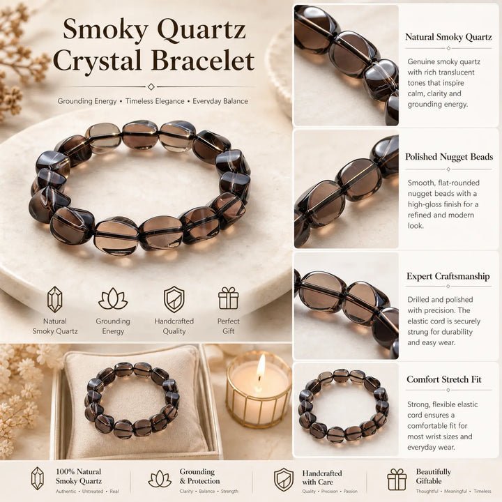 9mm Natural Smoky Quartz Bracelet - smoky quartz jewelry gift ready box details