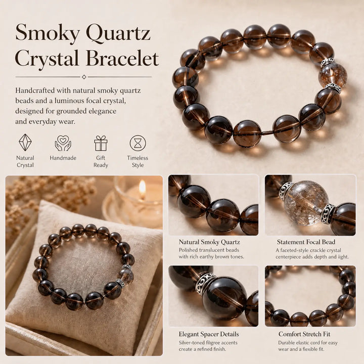 12mm Smoky Quartz Bracelet - 06 smoky quartz jewelry gift ready box details