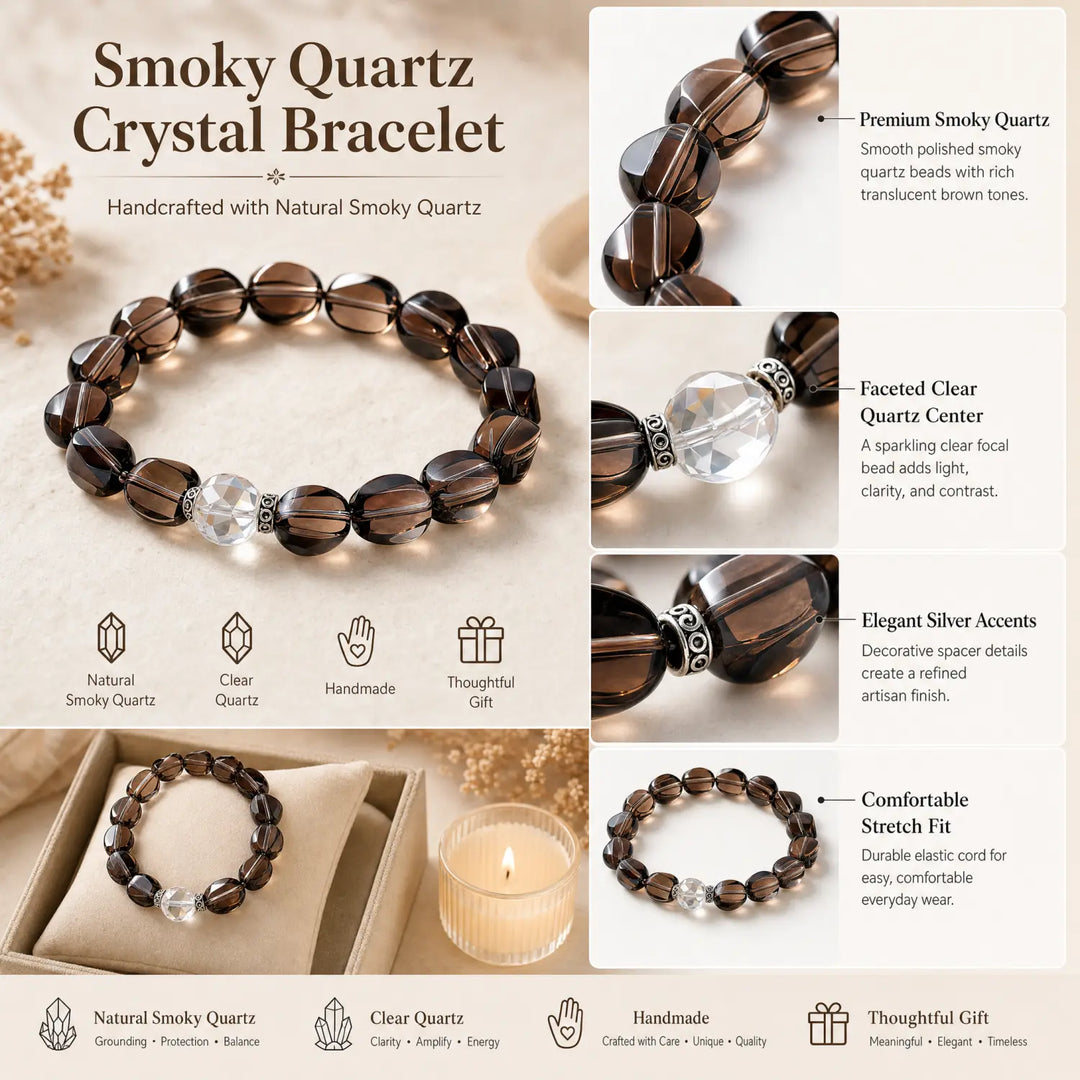 Clear Quartz & Smoky Quartz Bracelet - 06 smoky quartz jewelry gift ready box details