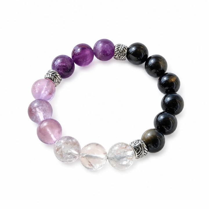 12mm Amethyst Clear Quartz and Gold Obsidian bracelet by QZENI