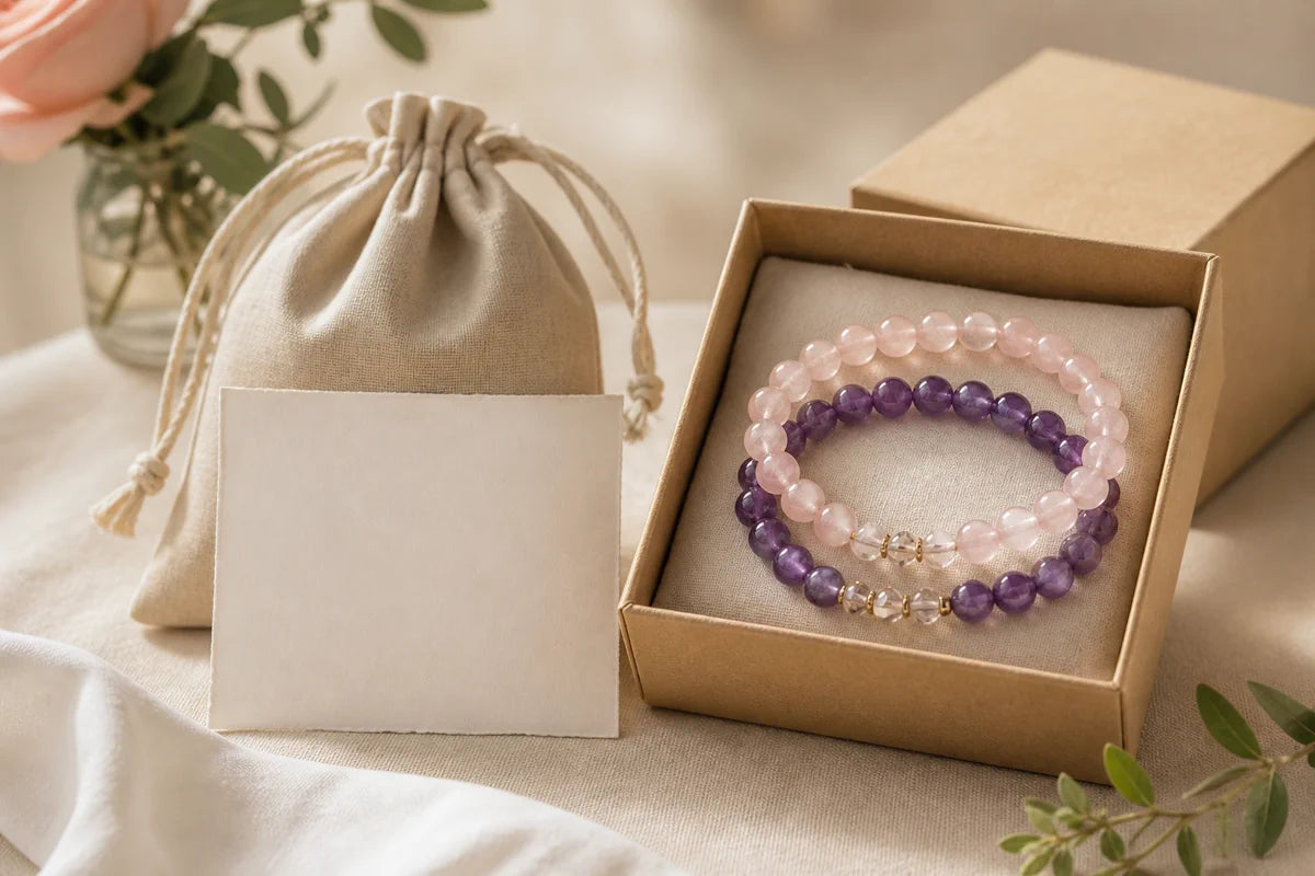 Gift-ready natural crystal bracelet packaging