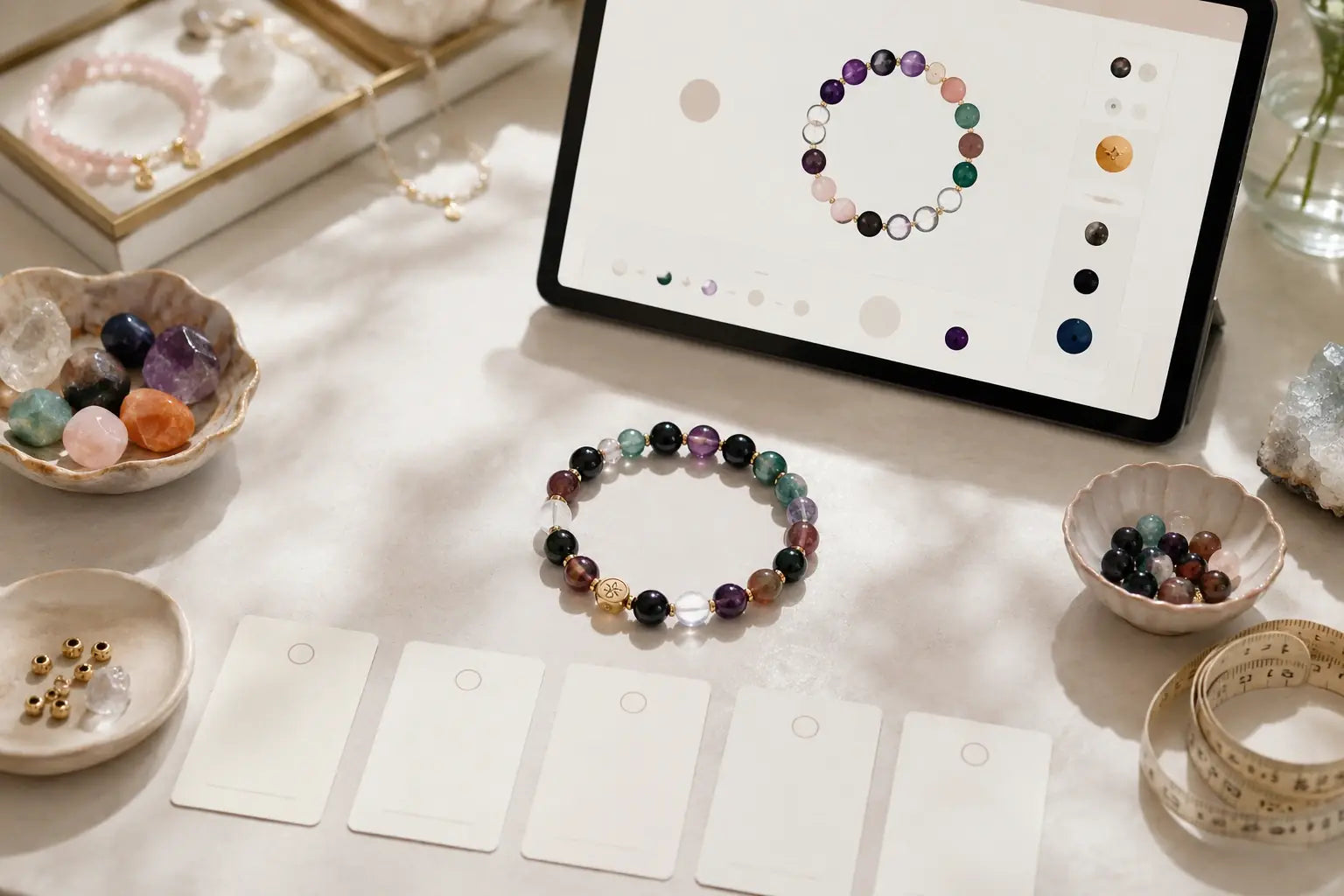 QZENI Create intention-first crystal bracelet builder with natural stone beads